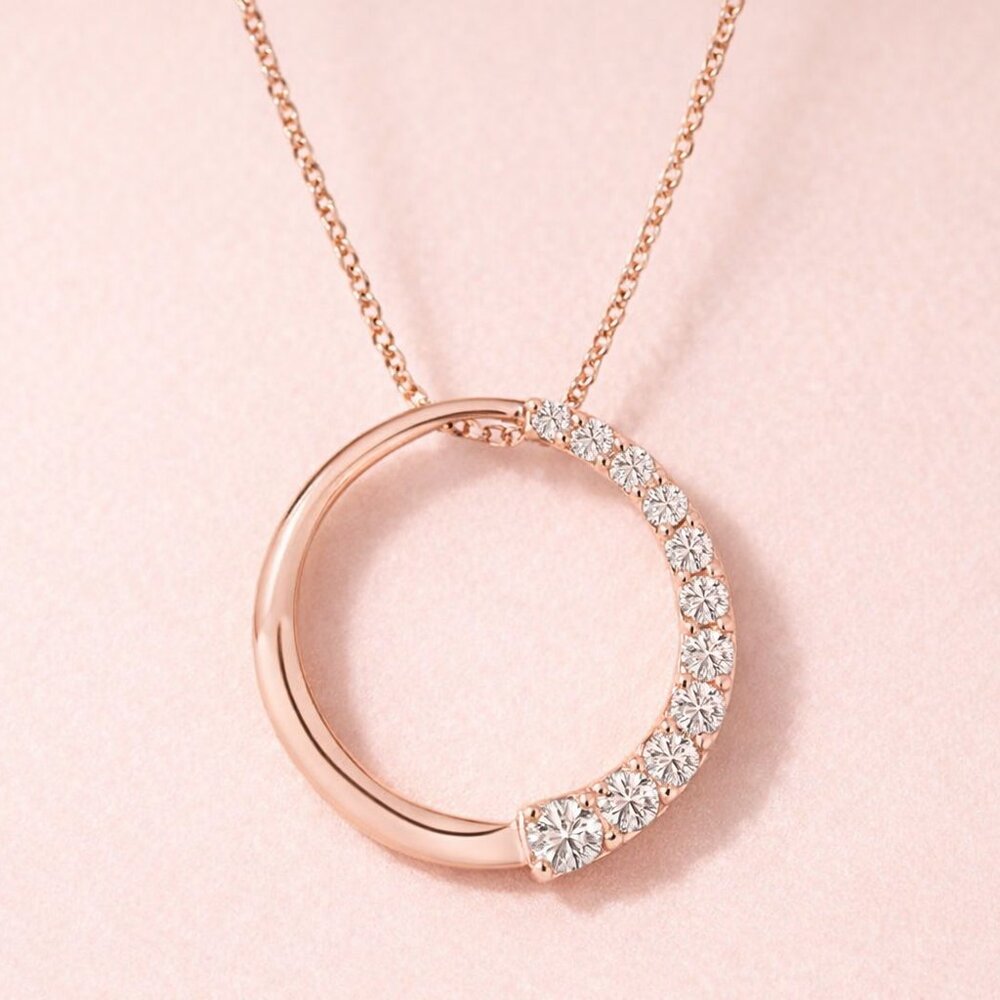 Simply Savvy “Endless Journey” 14K Rose Gold Diamond Circle Necklace